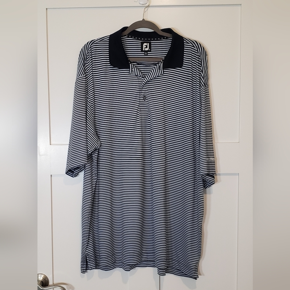 Footjoy Blue  Striped Polo Shirt With Stretch Size XXL FLAWED